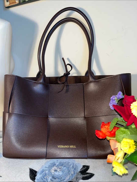 Verano Hill Handbags - Verano Hill Karina Wood or Chocolate Brown Woven Medium Tote Bag